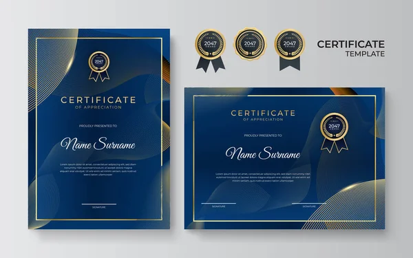 Elegant Blue Gold Diploma Certificate Template — Stock Vector
