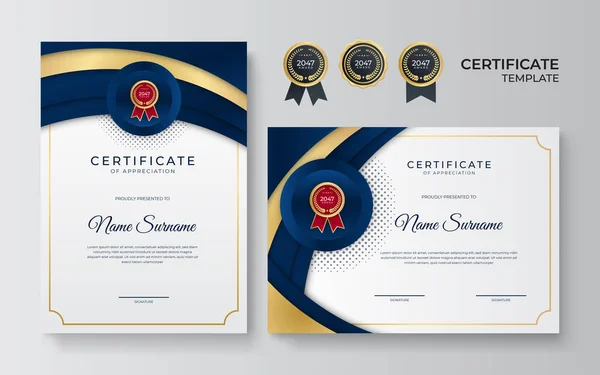 优雅的蓝色和金色文凭证书模板 — 图库矢量图片