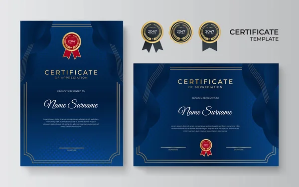 Šablona Certifikátu Elegantní Modrý Zlatý Diplom — Stockový vektor