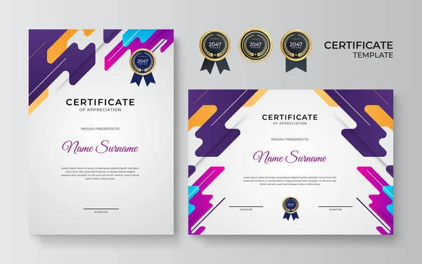 Set Certificaat Sjabloon Met Dynamische Futuristische Veelhoekige Kleur Moderne Achtergrond — Stockvector