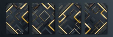 Lüks şablonlar. Pankartlar, afişler, el ilanları, sunumlar ve kartlar için vektör kapağı tasarımı. Siyah ve altın soyut arkaplan koleksiyonu