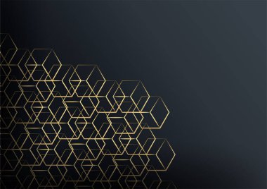 Geometrik Şekil ve Altın Element Birleştirmesi ile Soyut Karanlık Arkaplan. Siyah ve altın lüks modern arka plan