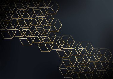 Geometrik Şekil ve Altın Element Birleştirmesi ile Soyut Karanlık Arkaplan. Siyah ve altın lüks modern arka plan