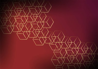 Geometrik Şekil ve Altın Element Birleştirmesi ile Soyut Karanlık Arkaplan. Lüks altın çizgileri olan kırmızı ve altın arkaplan