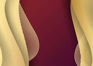 Geometrik Şekil ve Altın Element Birleştirmesi ile Soyut Karanlık Arkaplan. Lüks altın çizgileri olan kırmızı ve altın arkaplan