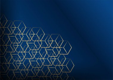 Geometrik Şekil ve Altın Element Birleştirmesi ile Soyut Karanlık Arkaplan. Koyu mavi ve altın arkaplan