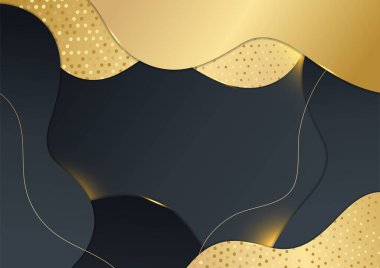 Siyah altın arka plan. Vektör lüks teknoloji geçmişi. Altın çizgili siyah kağıt yığını. Ok şekli premium duvar kağıdı