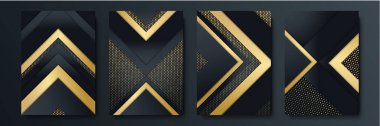 Altın çizgileri olan siyah soyut bir arkaplan. Siyah altın arka plan çakışan boyut soyut geometrik modern. Üst üste binen siyah altın kaplama donanma. İş ve şirket için uygun.