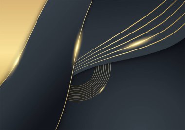 Lüks siyah ve altın soyut arka plan. Yaratıcı altın dinamik diyagonal çizgi deseni. İş broşürü, poster, defter, menü şablonu için resmi premium vektör arkaplanı