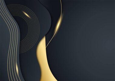 Lüks siyah ve altın soyut arka plan. Yaratıcı altın dinamik diyagonal çizgi deseni. İş broşürü, poster, defter, menü şablonu için resmi premium vektör arkaplanı