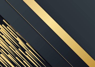 Siyah soyut sunum arkaplanı. Siyah altın arka plan çakışan boyut soyut geometrik modern. Üst üste binen siyah altın kaplama donanma. İş ve şirket için uygun.