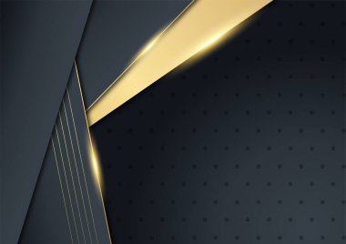 Siyah soyut sunum arkaplanı. Siyah altın arka plan çakışan boyut soyut geometrik modern. Üst üste binen siyah altın kaplama donanma. İş ve şirket için uygun.
