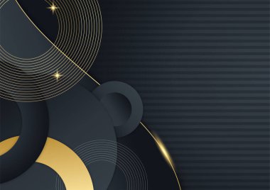 Siyah soyut sunum arkaplanı. Siyah altın arka plan çakışan boyut soyut geometrik modern. Üst üste binen siyah altın kaplama donanma. İş ve şirket için uygun.