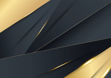 Siyah altın arka plan. Vektör lüks teknoloji geçmişi. Altın çizgili siyah kağıt yığını. Ok şekli premium duvar kağıdı