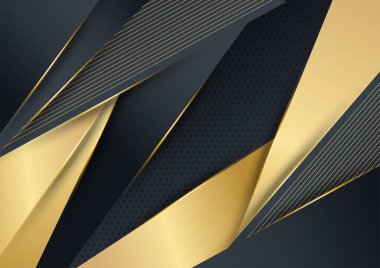 Vektör lüks teknoloji geçmişi. Altın çizgili siyah kağıt yığını. Ok şekli premium duvar kağıdı