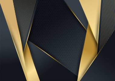 Vektör lüks teknoloji geçmişi. Altın çizgili siyah kağıt yığını. Ok şekli premium duvar kağıdı