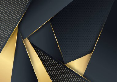 Vektör lüks teknoloji geçmişi. Altın çizgili siyah kağıt yığını. Ok şekli premium duvar kağıdı