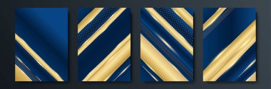 Soyut mavi ve altın arkaplan. Soyut şablon koyu mavi premium arka plan lüks üçgenler ve altın ışıklandırma çizgileri