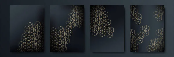 Abstraktes Schwarz Gold Cover Template Set Moderner Hintergrund Mit Geometrischer — Stockvektor