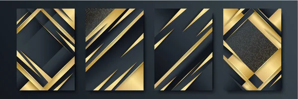 Moderní Černá Zlatá Pruh Kryt Design Pozadí Set Luxusní Kreativní — Stockový vektor