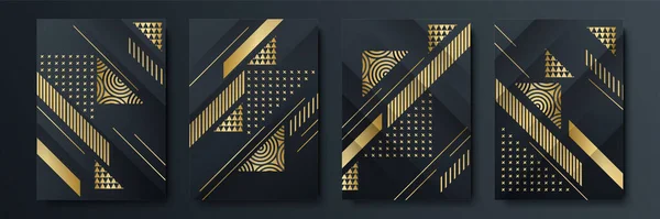 Abstrakt Black Gold Cover Template Set Moderní Pozadí Geometrickým Tvarem — Stockový vektor
