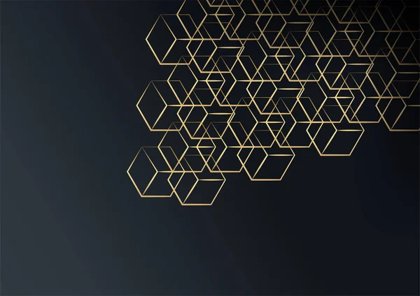 Geometrik Şekil ve Altın Element Birleştirmesi ile Soyut Karanlık Arkaplan. Siyah ve altın lüks modern arka plan