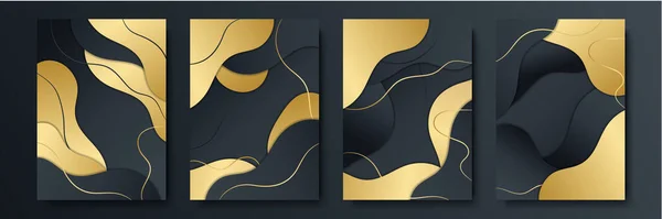 Modernes Schwarzes Gold Streifen Design Hintergrund Set Luxus Kreative Gold — Stockvektor
