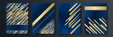 Altın soyut elementlerle mavi arka plan. Mavi altın arka plan çakışan boyut soyut geometrik modern. Üst üste binen altın kaplamalı lacivert arka plan. İş ve şirket için uygun.