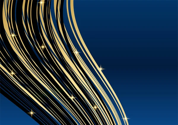 深蓝色和金色曲线的背景与发光的金色条纹线和闪闪发光 奢华和优雅 摘要模板设计 展示设计 — 图库矢量图片