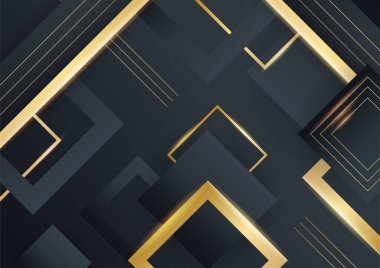Altın çizgileri olan siyah soyut bir arkaplan. Siyah altın arka plan çakışan boyut soyut geometrik modern. Üst üste binen siyah altın kaplama donanma. İş ve şirket için uygun.