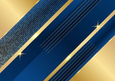 Soyut şablon koyu mavi premium arka plan lüks üçgenler ve altın ışıklandırma çizgileri.