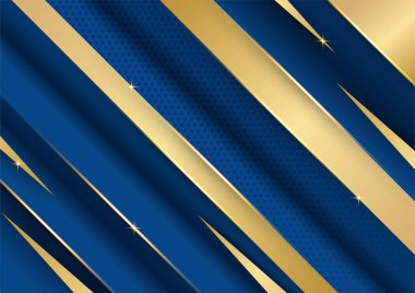 Soyut şablon koyu mavi premium arka plan lüks üçgenler ve altın ışıklandırma çizgileri.