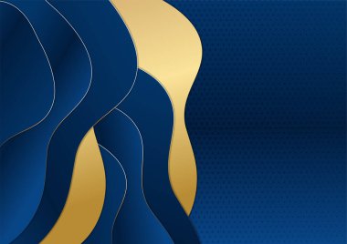 Koyu lacivert ve altın kıvrımlı arka planda parıldayan altın çizgili çizgiler ve parıltılarla. Lüks ve zarif. Soyut şablon tasarımı. Sunum için tasarım, afiş, kapak. Moda Vektörü