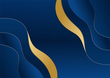 Koyu lacivert ve altın kıvrımlı arka planda parıldayan altın çizgili çizgiler ve parıltılarla. Lüks ve zarif. Soyut şablon tasarımı. Sunum için tasarım, afiş, kapak. Moda Vektörü