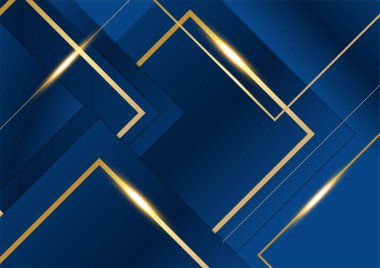 Soyut şablon koyu mavi premium arka plan lüks üçgenler ve altın ışıklandırma çizgileri.