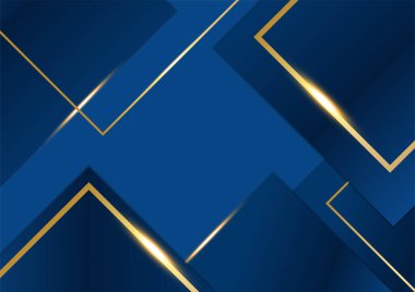 Soyut şablon koyu mavi premium arka plan lüks üçgenler ve altın ışıklandırma çizgileri.