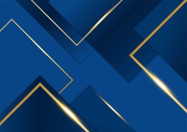 Soyut şablon koyu mavi premium arka plan lüks üçgenler ve altın ışıklandırma çizgileri.