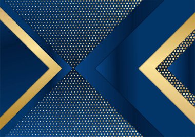 Soyut şablon koyu mavi premium arka plan lüks üçgenler ve altın ışıklandırma çizgileri.