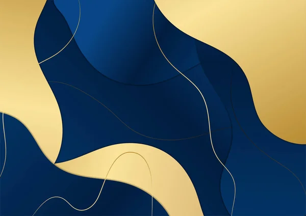 Abstract Veelhoekig Patroon Luxe Donkerblauw Met Goud — Stockvector