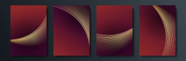 Lüks geometrik kapak tasarımı ya da kırmızı zemin üzerinde altın parlak elementler olan tebrik kartı şablonları. Sosyal medya paylaşımı, mobil uygulamalar, pankart tasarımı ve İnternet reklamları için takım elbise