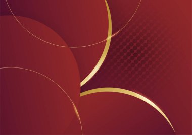 Sunum tasarımı için parlak altın unsurlu koyu kırmızı bir arkaplan. Pankart, poster, kapak şablonu ve daha fazlası için vektör illüstrasyonu