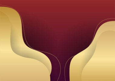 Sunum tasarımı için parlak altın unsurlu koyu kırmızı bir arkaplan. Pankart, poster, kapak şablonu ve daha fazlası için vektör illüstrasyonu