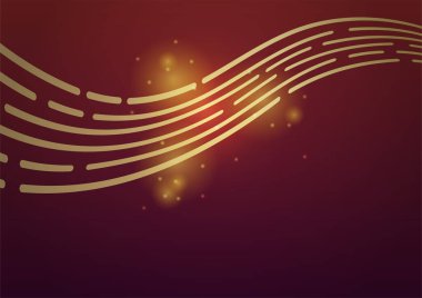 Sunum tasarımı için parlak altın unsurlu koyu kırmızı bir arkaplan. Pankart, poster, kapak şablonu ve daha fazlası için vektör illüstrasyonu