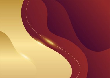 Sunum tasarımı için parlak altın unsurlu koyu kırmızı bir arkaplan. Pankart, poster, kapak şablonu ve daha fazlası için vektör illüstrasyonu