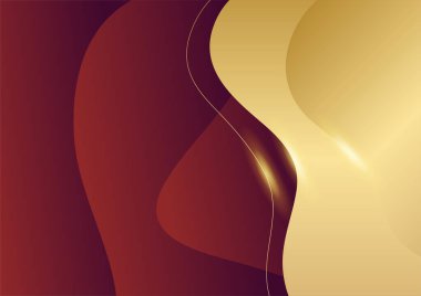 Sunum tasarımı için parlak altın unsurlu koyu kırmızı bir arkaplan. Pankart, poster, kapak şablonu ve daha fazlası için vektör illüstrasyonu