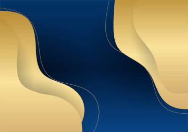 Sunum için altın renkli parlak elementlerle koyu mavi arka plan. Lüks geometrik deseni ve altın ışıklı çizgileri olan soyut koyu mavi lüks premium arka plan