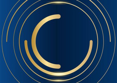 Sunum için altın renkli parlak elementlerle koyu mavi arka plan. Lüks geometrik deseni ve altın ışıklı çizgileri olan soyut koyu mavi lüks premium arka plan