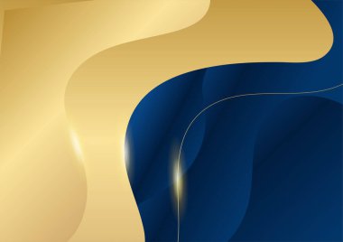 Sunum için altın renkli parlak elementlerle koyu mavi arka plan. Lüks geometrik deseni ve altın ışıklı çizgileri olan soyut koyu mavi lüks premium arka plan