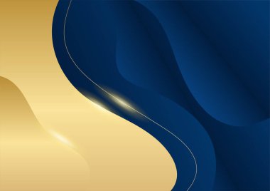 Sunum için altın renkli parlak elementlerle koyu mavi arka plan. Lüks geometrik deseni ve altın ışıklı çizgileri olan soyut koyu mavi lüks premium arka plan