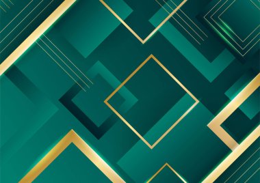Soyut yeşil lüks arka plan ve karanlıkta altın çizgisi. Gerçekçi kağıt kesim tarzı 3D. Pankart, poster, broşür, sunum arkaplanı ve çok daha fazlası için vektör illüstrasyonu